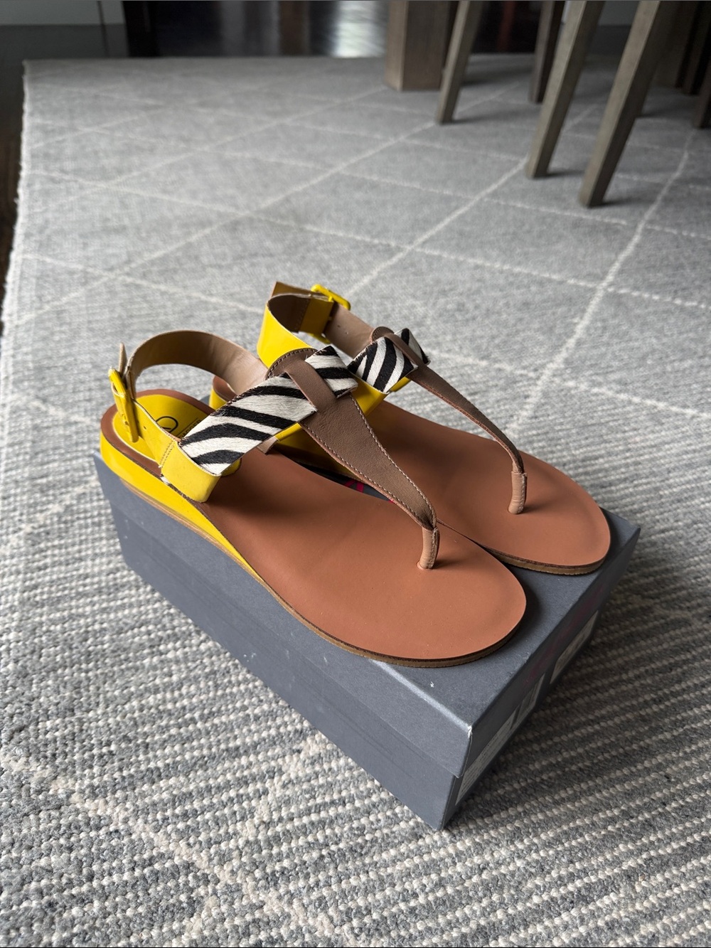Kelsi Dagger Yellow, Brown & Black Zebra Strap Platform Sandals
